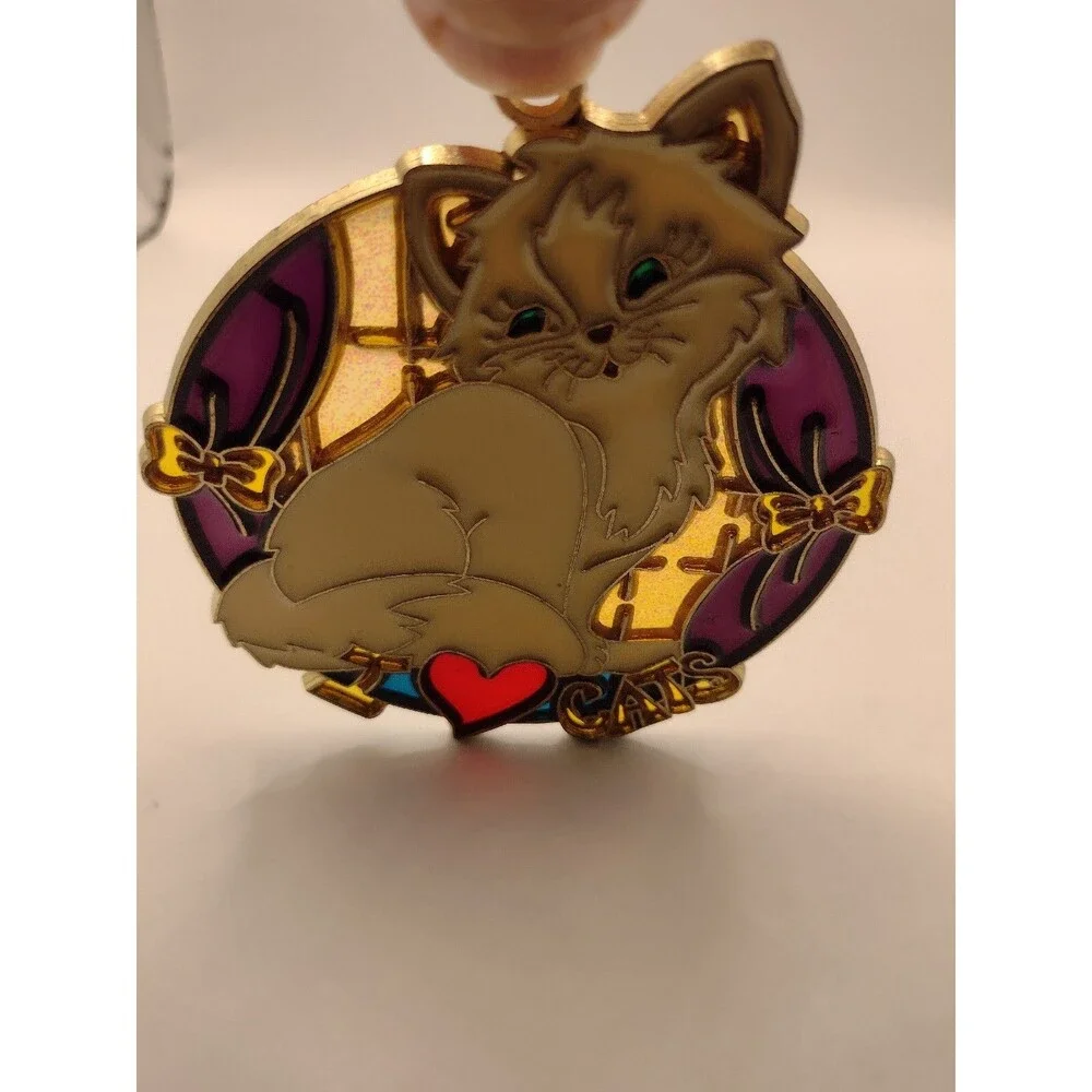 Vtg Persian Cat Sun Catcher Faux Stained Glass Window Green Eyes I Love Cats 4